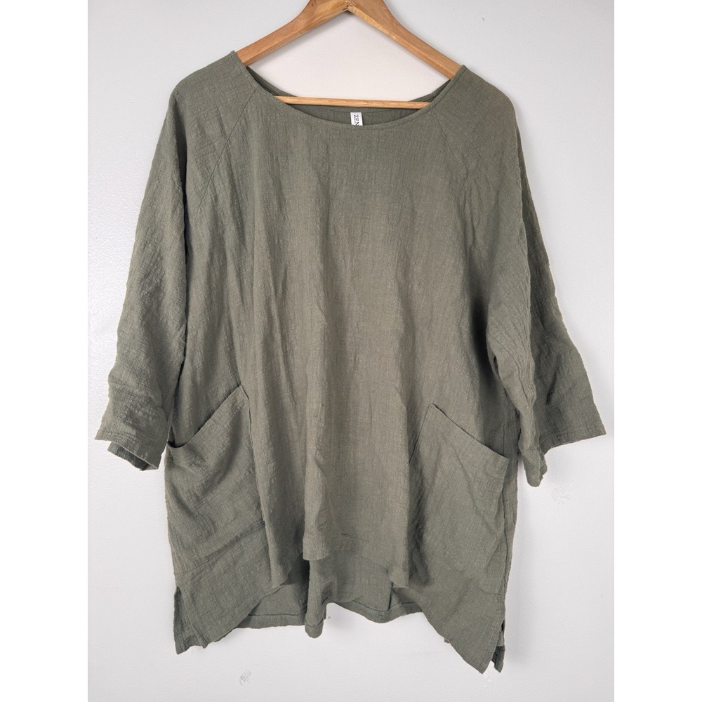 Zenana Two Pockets Womens Pullover Top Cotton Gauze in XL